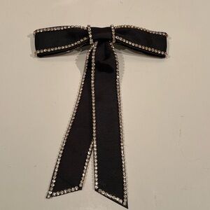 Black Bow Hair Clip with Rhinestone Trim